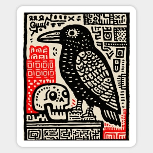 Gothic Raven and Skull - Dark Academia Linocut Print Sticker